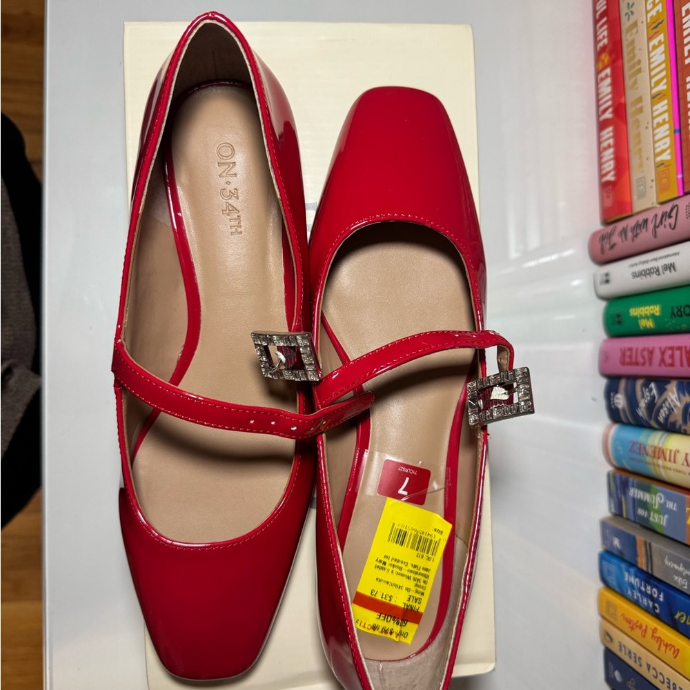 Chic Red Patent Leather Buckle Ballet Flats - Picture 3 of 5
